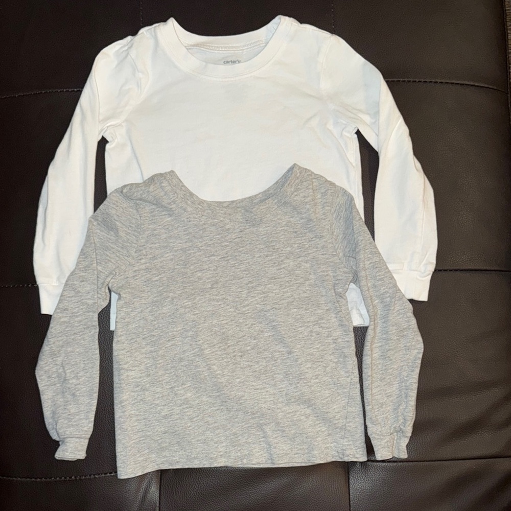 Kids White and Gray Long Sleeve Tops